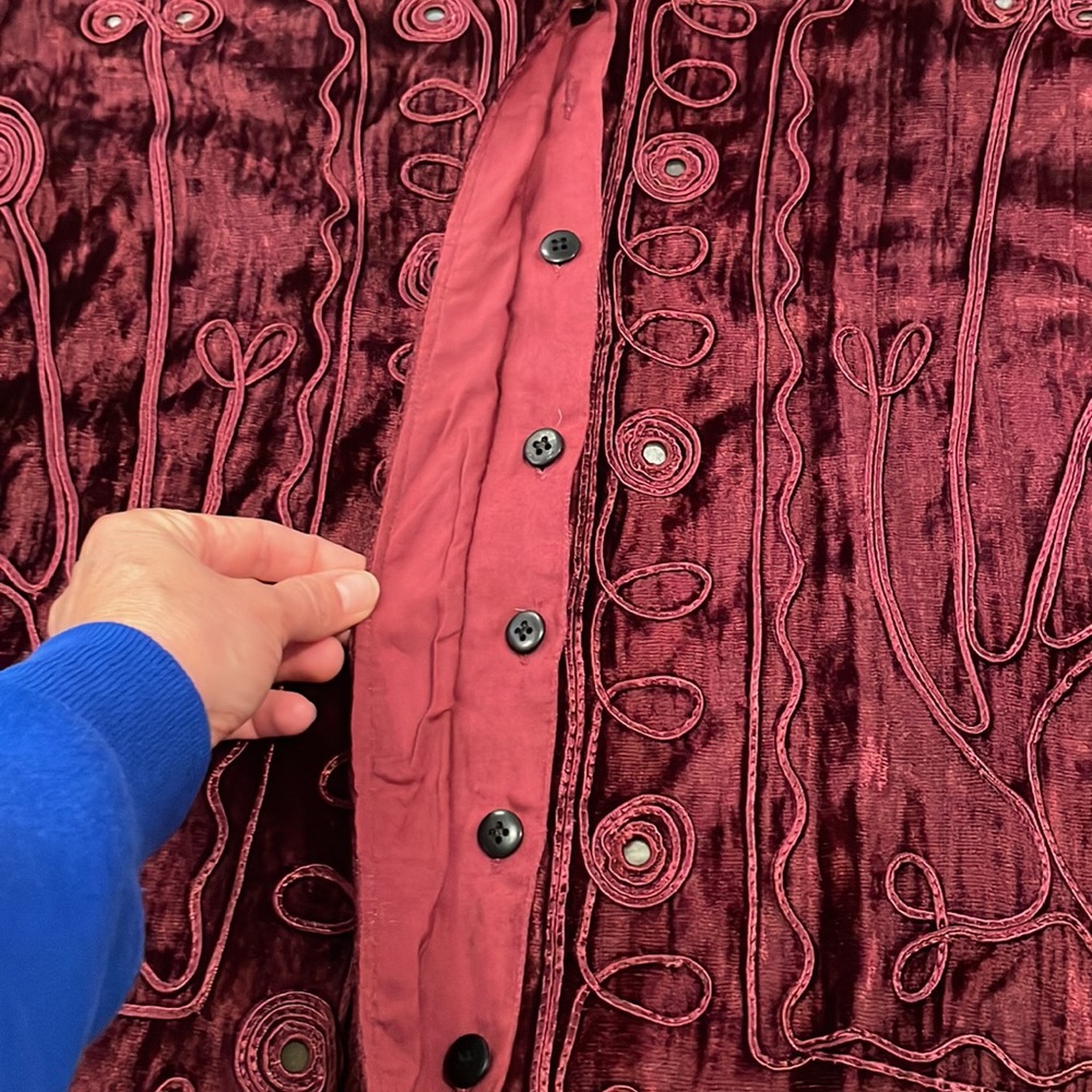 Asha Vintage Crushed Velvet Jacket Embroidered Mirrored Size Small Medium - Picture 7 of 12